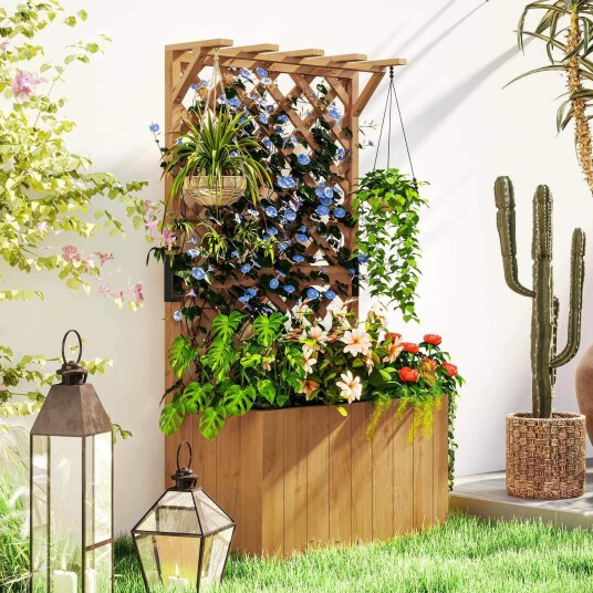 Høybed plantekasse med espaliertak espalier plantepotte blomsterkasse tre hagespalier 64 x 33 x 122cm for hage balkong terrasse