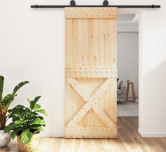 vidaXL Skyvedør Naturlig og svart 85 x 210 cm Massiv Furu Tre vidaXL Skyvedør Naturlig og svart 85 x 210 cm Massiv Furu Tre