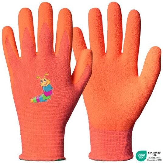 Granberg Latex skumbelegg leke- og arbeidshansker for barn, oransje, 12 par, SGR-108-0114 M