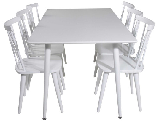 Venture Design Polar & Mariette spisegruppe Hvit/hvit 6 st stoler & bord 180 x 90 cm