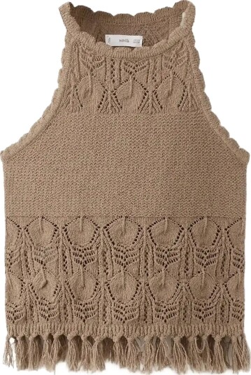 Mango Crochet Top With Fringe Detail Brown 5 6