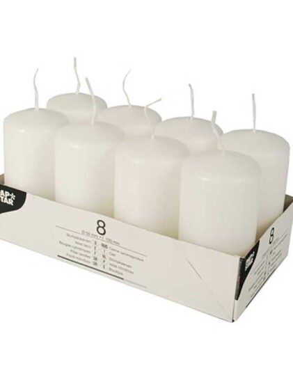 8 stk Hvite Kubbelys 10x5 cm