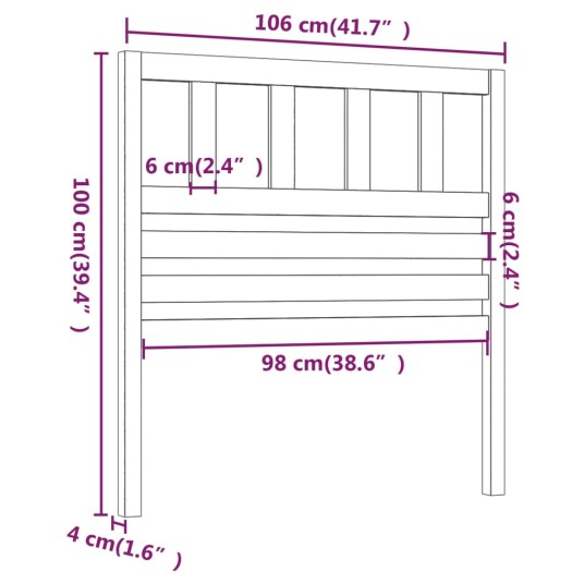 vidaXL Sengegavl grå 106x4x100 cm heltre furu vidaXL Sengegavl grå 106x4x100 cm heltre furu