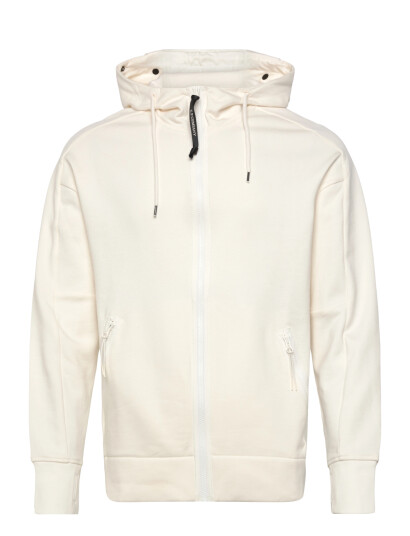 C.P. Company Diagonal Raised Fleece Goggle Zipped Hoodie   Cream   M