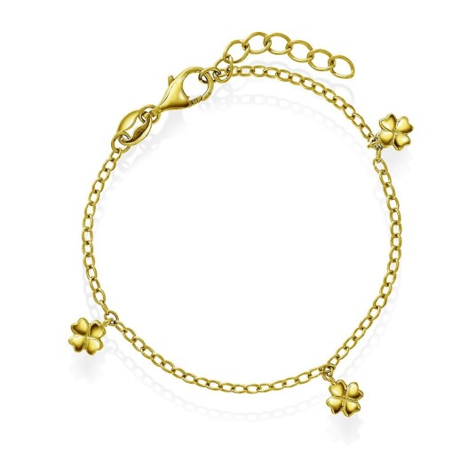 Prins & Prinsesse, Armbånd til barn i forgylt 925 sølv med firkløver Prins & Prinsesse, Armbånd til barn i forgylt 925 sølv med firkløver