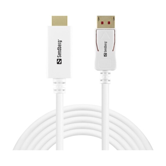 Sandberg 2m DisplayPort til HDMI Kabel 1.4 Hvit 4K