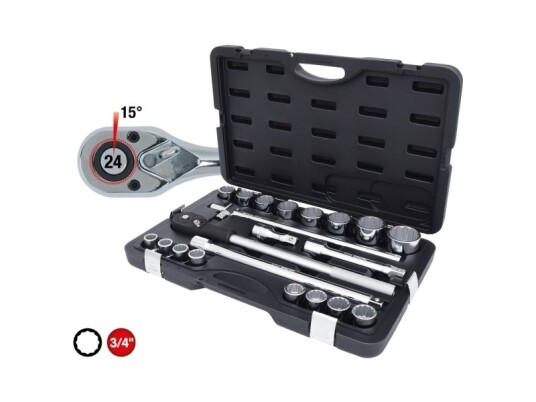 Ks Tools 911.0722, Støpselsett, 3/4", 21 Hoder, Kromvanadiumstål, 14 Kg