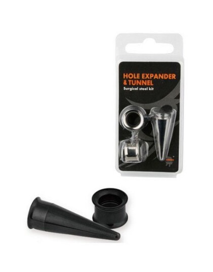 Aab Hole Expander Ørepiercing Sett i Kirurgisk Stål med to Tuneller og en Expander Svart PVD Strl 4 mm