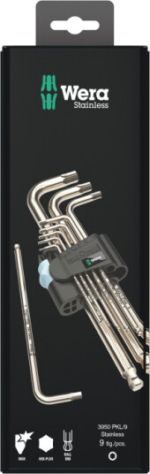 Wera 05073544001, L-Formet Hex-Nøkkelsett, Metrisk, 9 Stykker, Rustfritt Stål, 1.5,2,2.5,3,4,5,6,8,10 Mm, 30 Mm