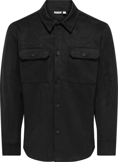 ONLY & SONS Onsnate Kodyl Faux  Suede Ovrshrt Frml   Black   XL