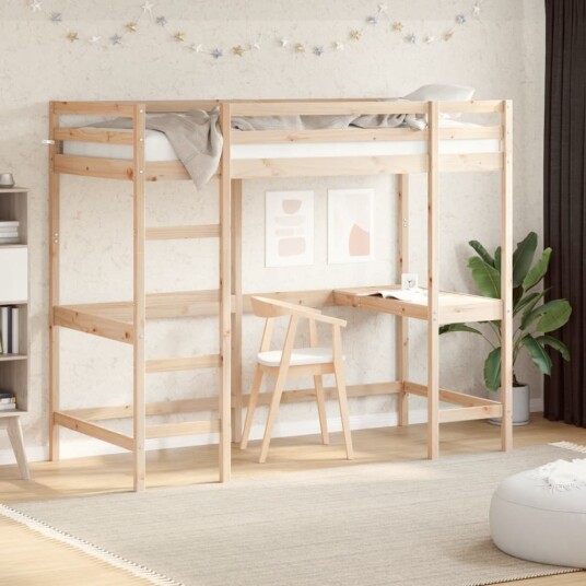 vidaXL Køyeseng med skrivebord 90x190 cm heltre furu 8721012429833