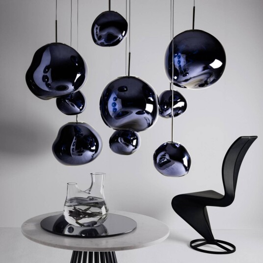 Tom Dixon Designer pendellampe Melt Mini, dimbar, Aluminium / grå / sink, Stue / spisestue, Kunststoff, Design