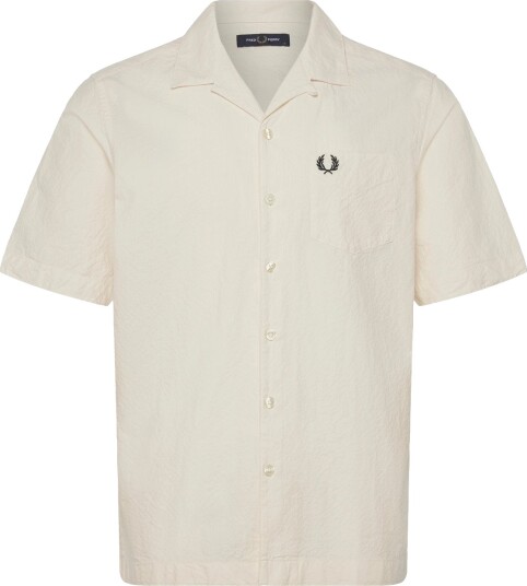 Fred Perry Seersucker Revere Collar Shirt   CreaM