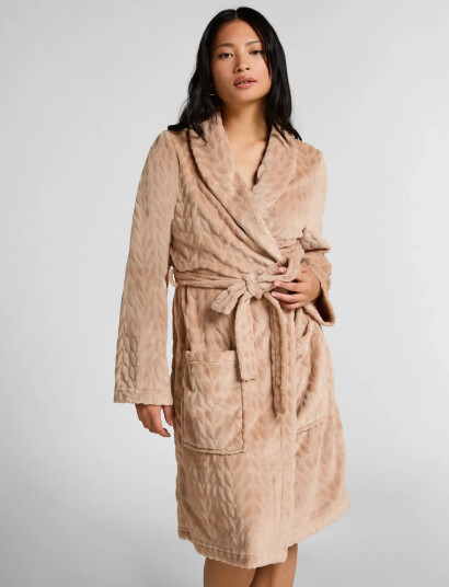 Hunkemöller Robe Short Flannel Beige XL/XXL Hunkemöller Robe Short Flannel Beige XL/XXL