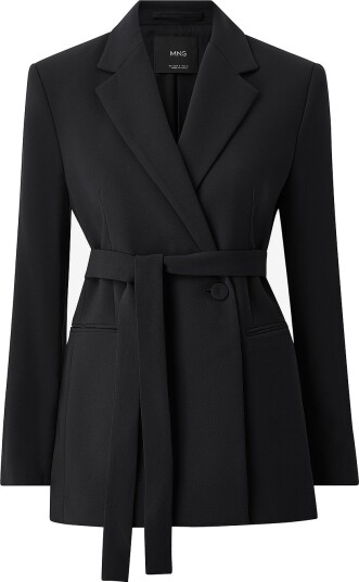 Mango Double Breasted Belted Suit Blazer Black M