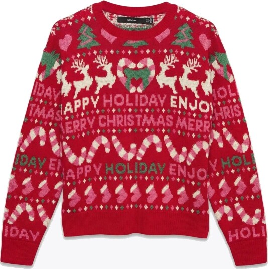 Vero Moda XMAS Holiday Long Sleeve Pullover Rød M