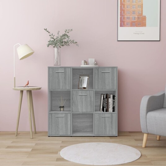vidaXL Bokhylle gr? sonoma 90x30x90 cm konstruert tre