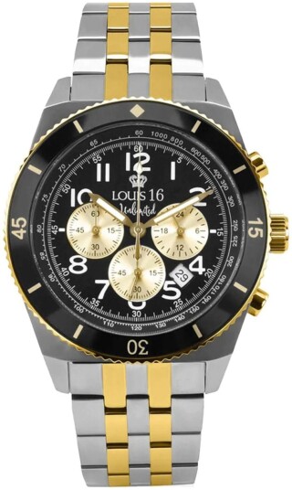 Louis XVI Herreklokke LXVI3240 Destrier Chrono Sort/Gulltonet stål