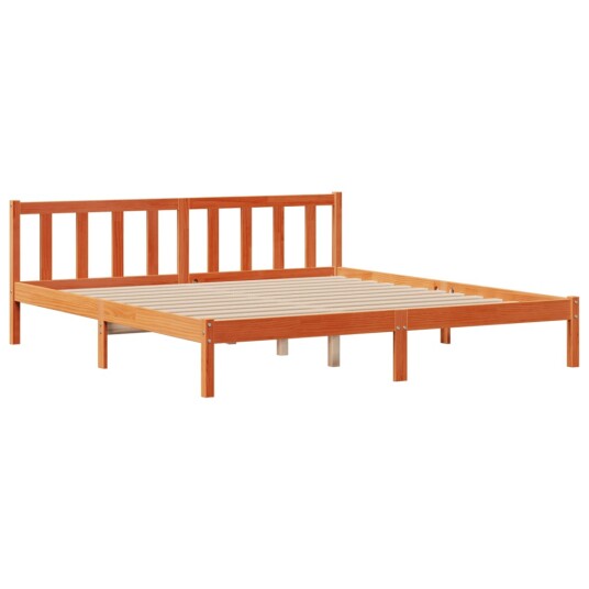 Seng med bokhylle uten madrass voksbrun 200x200 cm heltre furu 8721158605528