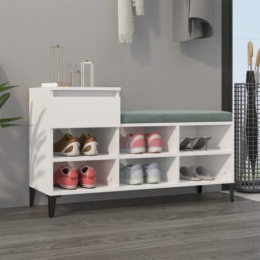 vidaXL Skoskap h?yglans hvit 102x36x60 cm konstruert tre
