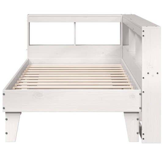 Seng med bokhylle uten madrass hvit 90x200 cm heltre furu