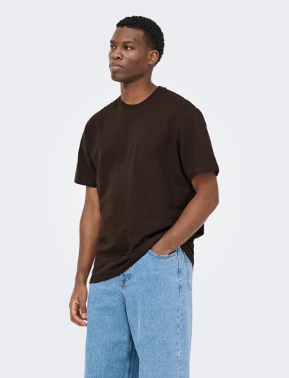 ONLY & SONS Onskian Life Reg Seersucker Ss Tee Noos   Brown   S