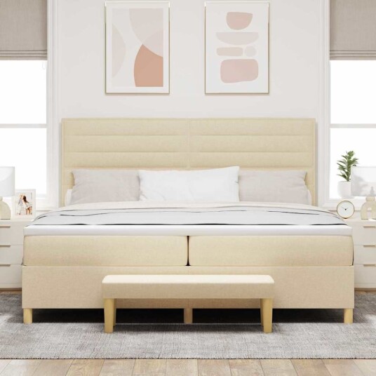 Box Spring Seng med Madrass & Benk Krem 200x200 cm Stoff