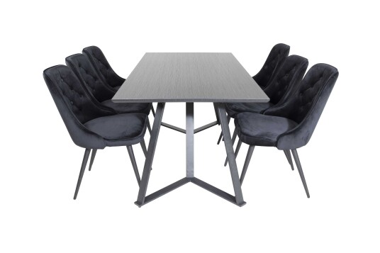 Venture Design Marina & Velvet spisegruppe Svart/svart 6 st stoler & bord 180 x 90 cm