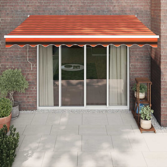 Uttrekkbar markise oransje og brun 3,5x2,5 m stoff og aluminium