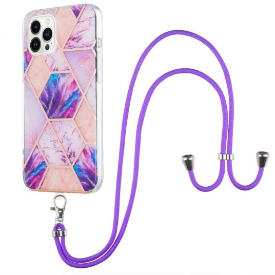 INCOVER iPhone 14 Pro Max Fleksibelt Plastdeksel m. Stropp - Marmor - Lyselilla