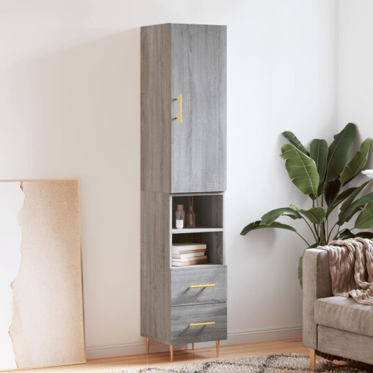 vidaXL Highboard grå sonoma 34,5x34x180 cm konstruert tre 8720845483333