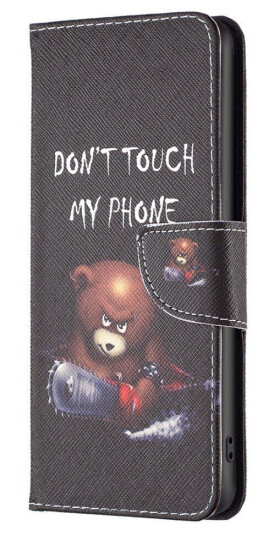 INCOVER Motorola Moto E13 Flip Deksel i Kunstkinn med Lommebok og Trykk - "Don't Touch My Phone" Bjørn
