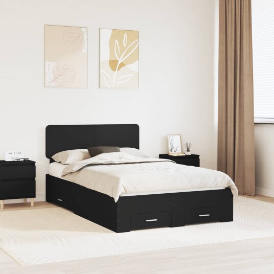 Sengestamme med hodegjerde Svart 120 x 190 cm Konstruert tre