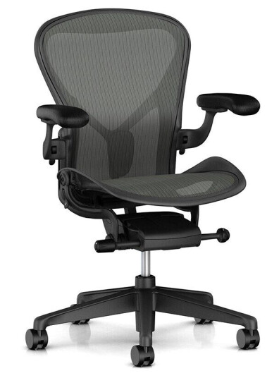 Herman Miller Aeron, Grafitt Svart, Fixed Zss, Tilt-Limiter, Armlener I Svart Vinyl