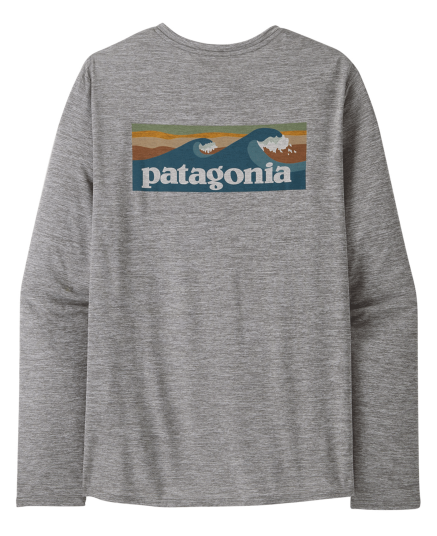 Patagonia M"s L/S Cap Cool Daily Graphic Shirt   Waters Boardshort Logo Abalone Blue: Feather Grey Boardshort Logo Abalone Blue: Feather Grey S