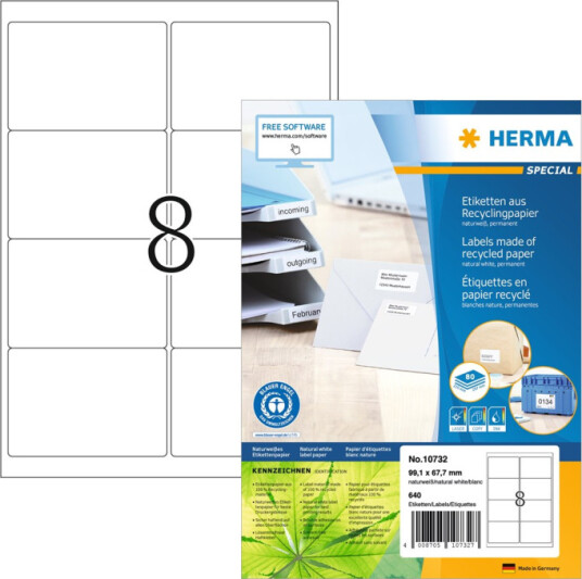 Herma Resirkulert Etikett 640 stk 99,1x67,7mm Herma Resirkulert Etikett 640 stk 99,1x67,7mm
