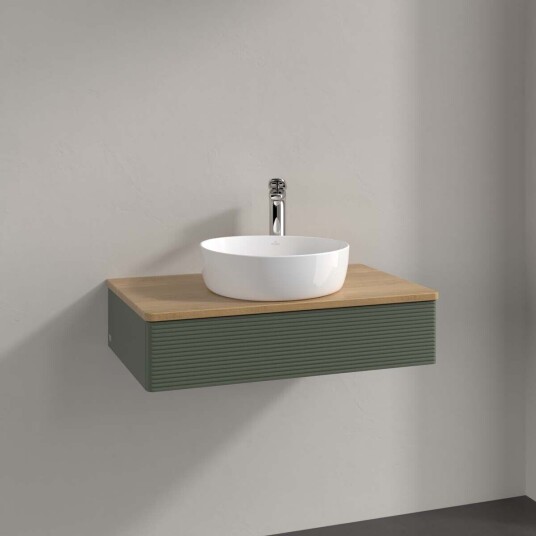 Villeroy & Boch Antao Servantskap med 1 skuff 80x50x19 cm u/lys Grønn Matt/Eik Villeroy & Boch Antao Servantskap med 1 skuff 80x50x19 cm u/lys Grønn Matt/Eik