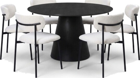 Siena spisegruppe rund 130 cm svart med 6 Lucy spisestoler - Svart