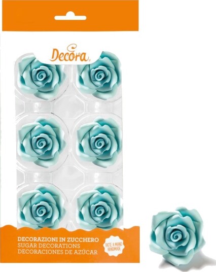 Decora Spiselig Kakepynt Store Roser 5cm Blå Pk/6