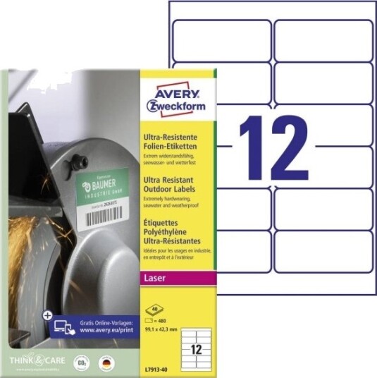 Avery Zweckform Ultra Resist. Folieetiketter 99,1X42,3 Mm Farge: Hvit Ekstremt Slitesterke Spesielt Sterke   1 Stk L7913 40