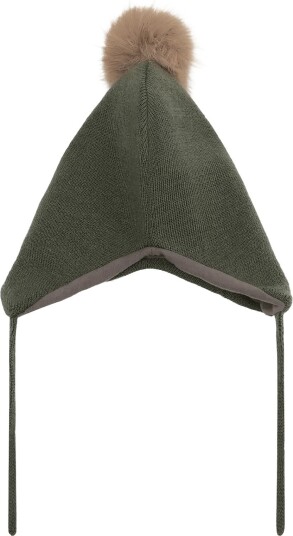 Minymo Hat W. Detachable Fake Fur Khaki green 48