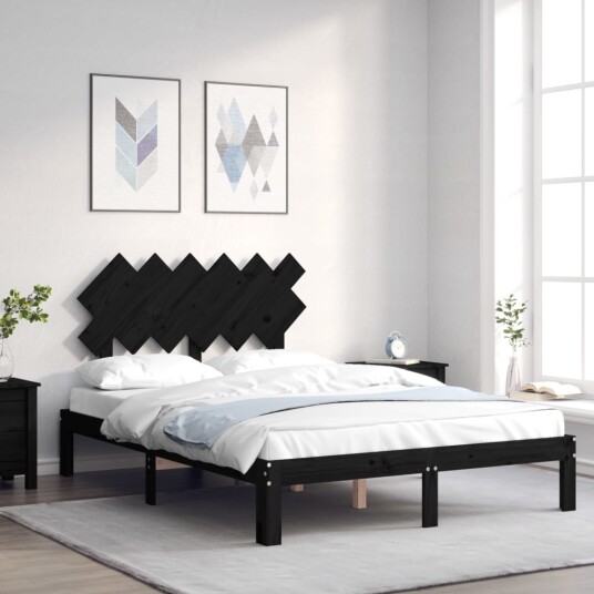 vidaXL Sengeramme med hodegavl svart 4FT6 double heltre