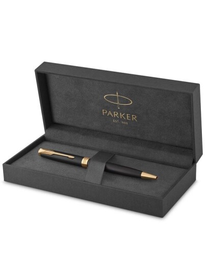 Parker Sonnet Ballpoint Pen  Matte Svart Lacquer with Gull Trim  Medium Point Svart Ink  Gift Box