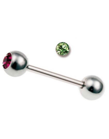 Pen Tungepiercing med Grønn Sten Strl 1.6 x 14 med 5 mm kule