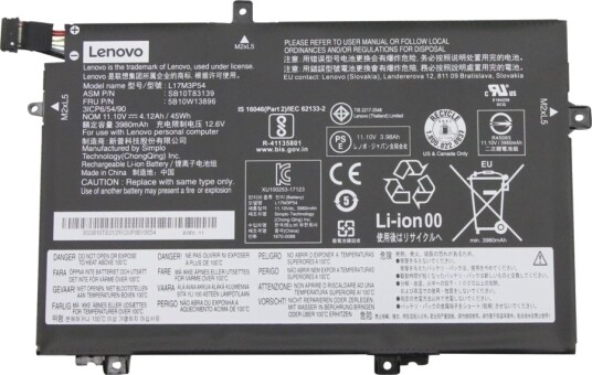 Simplo Batteri Til Bærbar Pc Litiumion 3-Cellers 3980 Mah 45 Wh Fru 5B10W13896