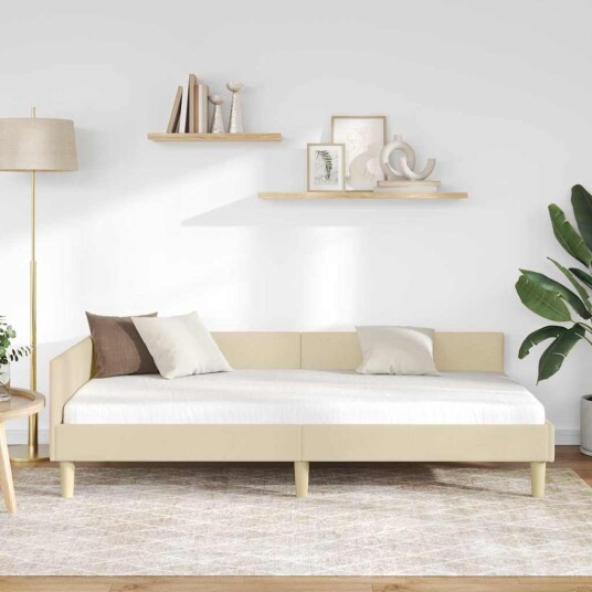 Hjørnesengramme Annet Krem 80 x 200 cm Stoff og Konstruert tre