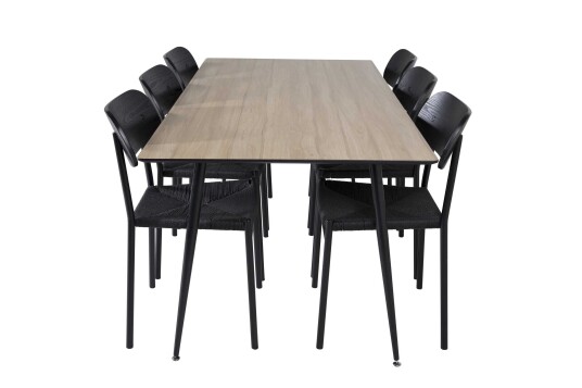 Venture Design Silar & Polly spisegruppe Natur/svart 6 st stoler & bord 180 x 90 cm