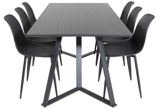 Venture Design Marina & Polar spisegruppe Svart/svart 6 st stoler & bord 180 x 90 cm