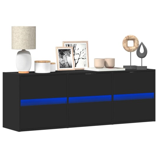 Vegghengt TV-benk med LED svart 130x31x45 cm 852300