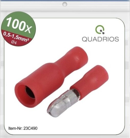 Quadrios 23C490 Rund Plugg 0,5 Mm² 1,5 Mm² Rød 100 Stk (23C490)